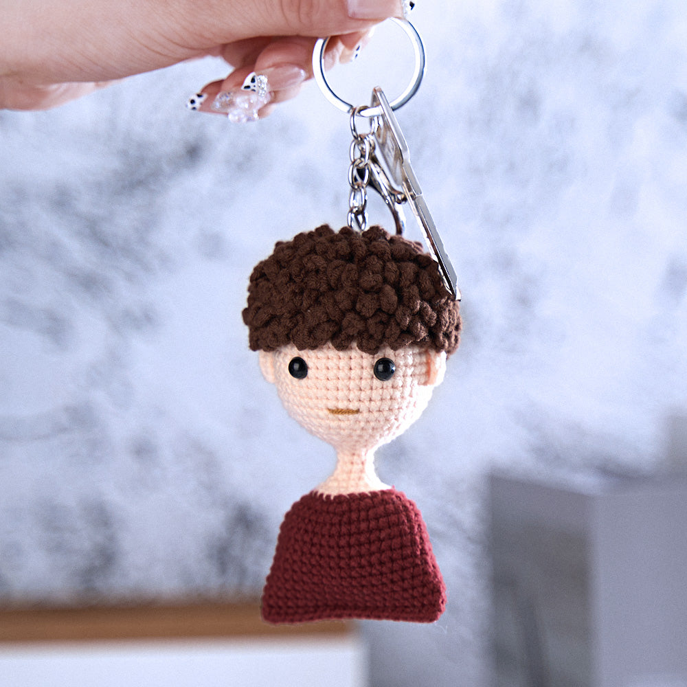 Personalized Crochet Doll Keychain – Custom Handwoven Mini Doll Gift from Photo