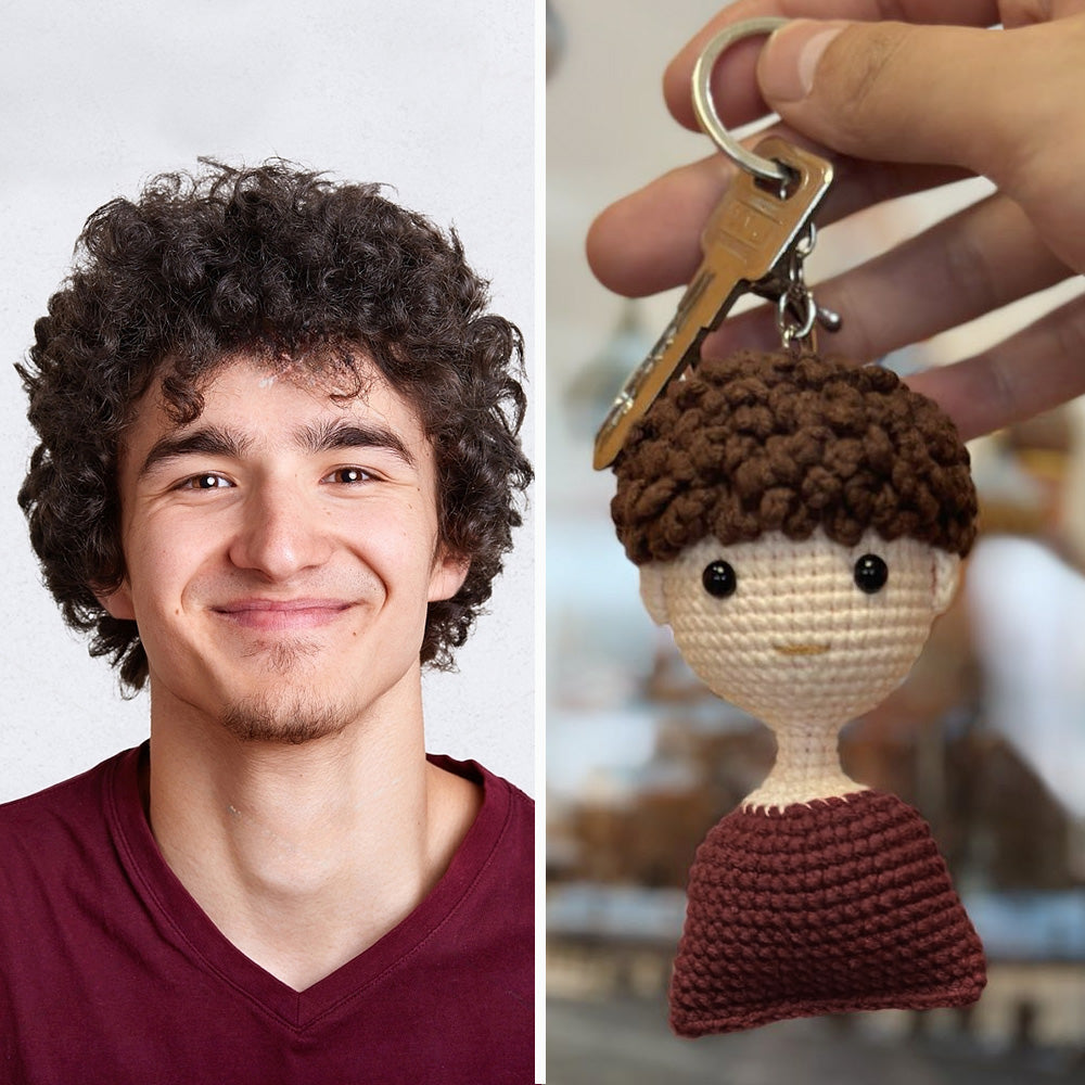 Personalized Crochet Doll Keychain – Custom Handwoven Mini Doll Gift from Photo