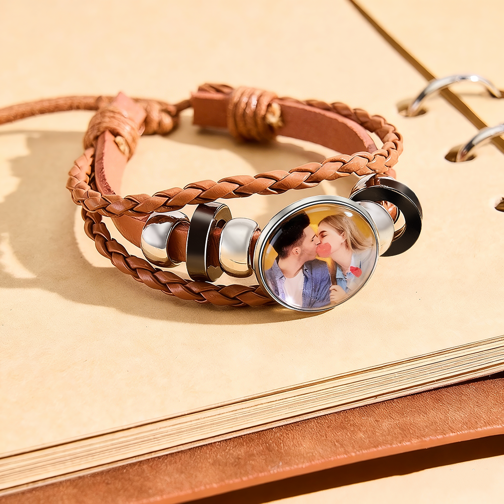 Custom Photo PU Leather Bracelet Personalized Picture Bracelet Valentine's Day Birthday Gift
