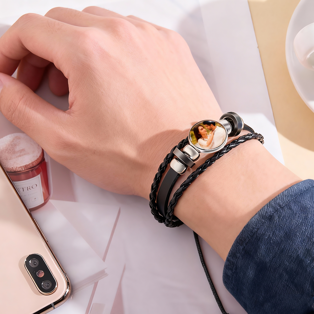 Custom Photo PU Leather Bracelet Personalized Picture Bracelet Valentine's Day Birthday Gift