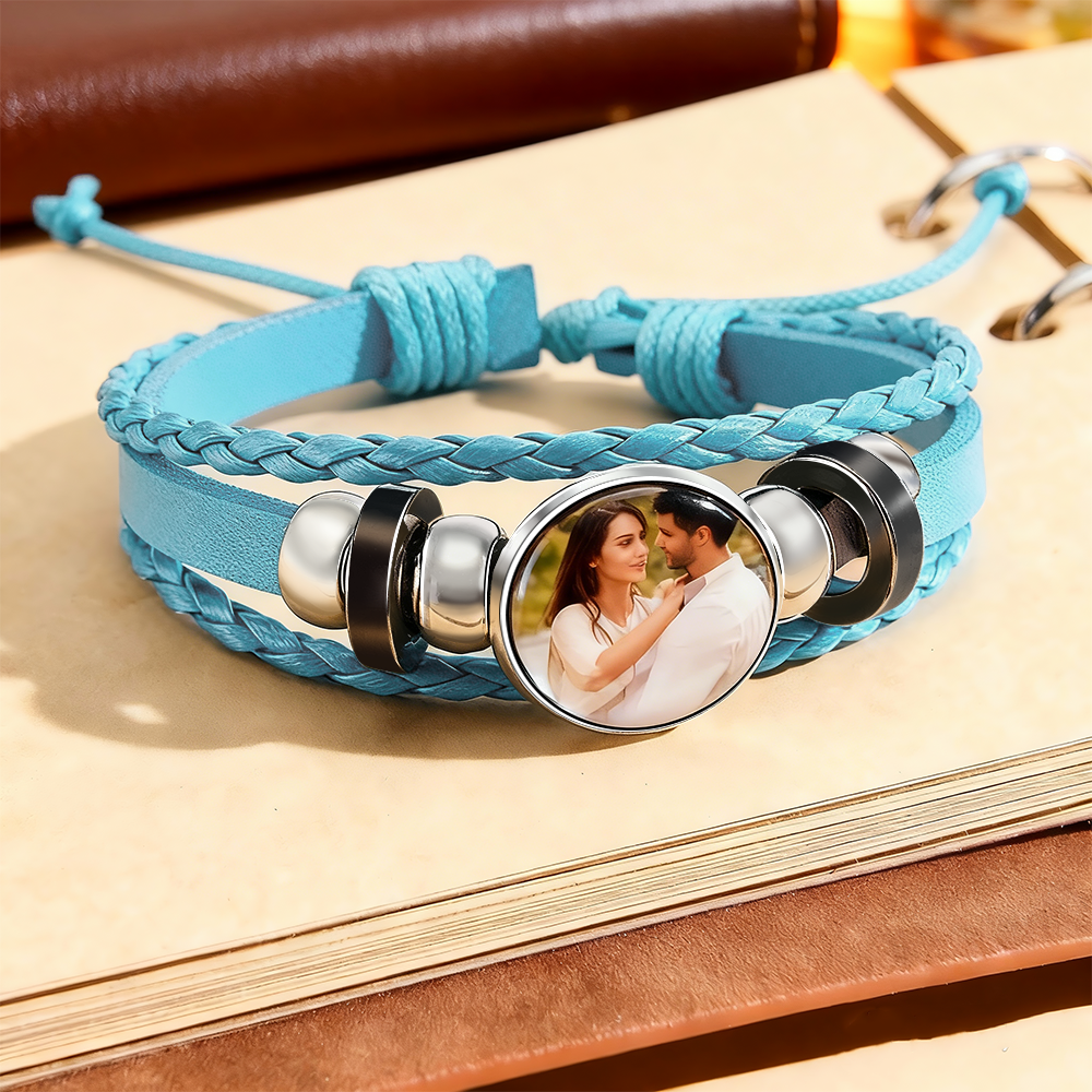 Custom Photo PU Leather Bracelet Personalized Picture Bracelet Valentine's Day Birthday Gift