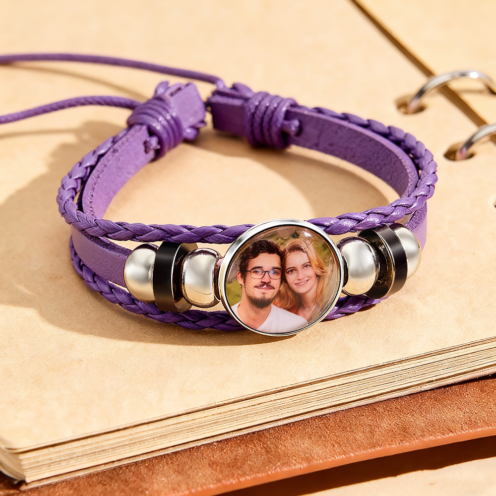 Custom Photo PU Leather Bracelet Personalized Picture Bracelet Valentine's Day Birthday Gift