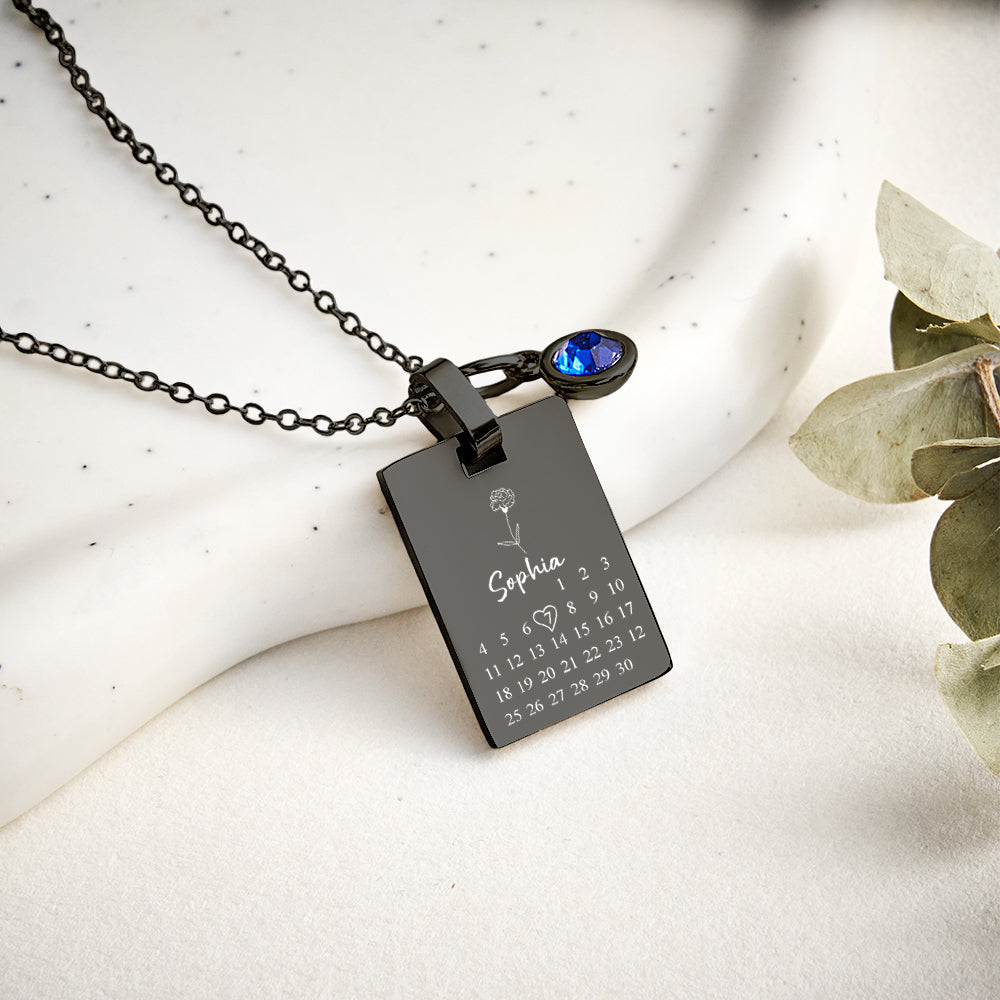 Custom Date & Birthstone Anniversary Necklace Personalized Calendar Necklace Birthday Gift for Her