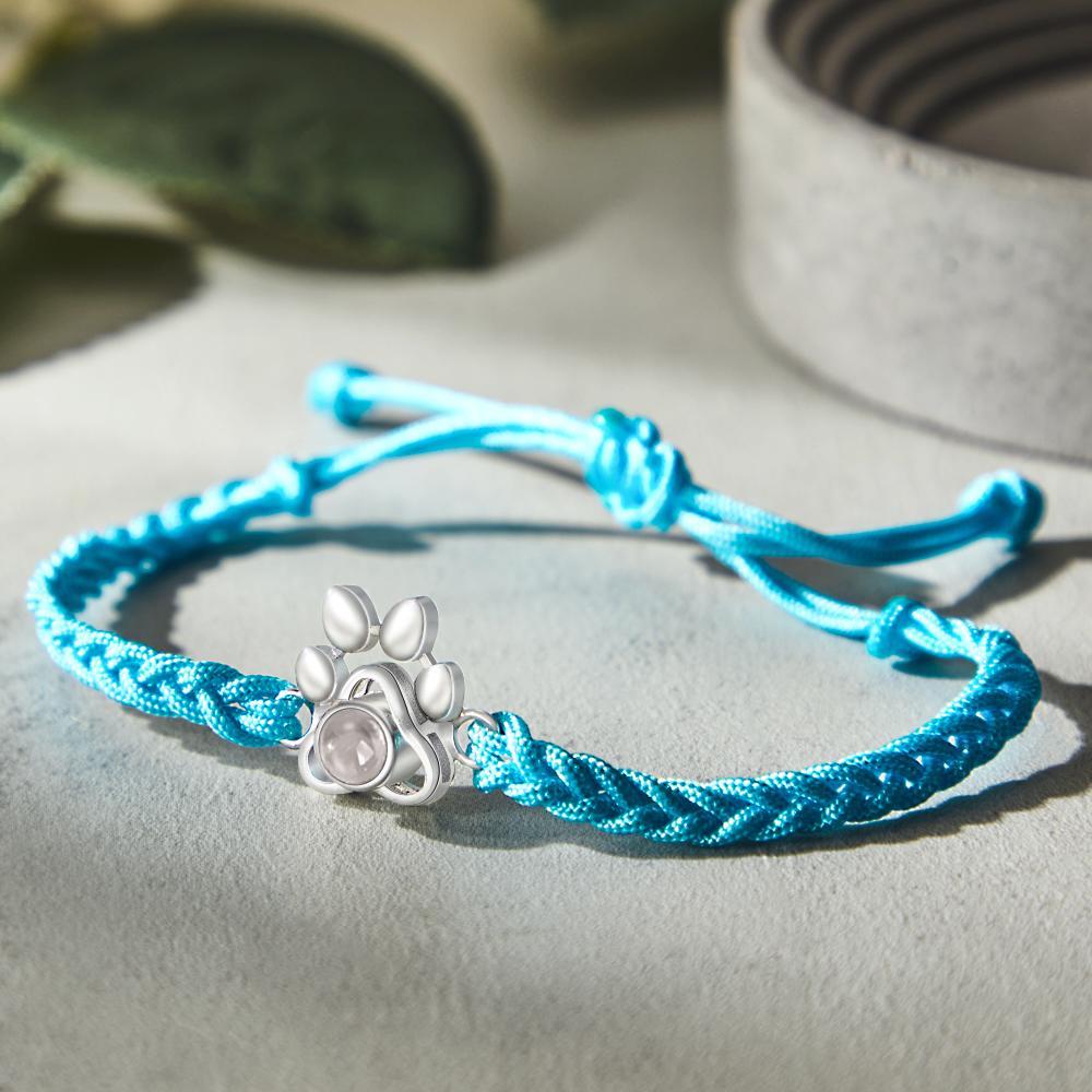 Personalized Dog Paw Photo Projection Bracelet – Custom Pet Photo Braided Rope Gift
