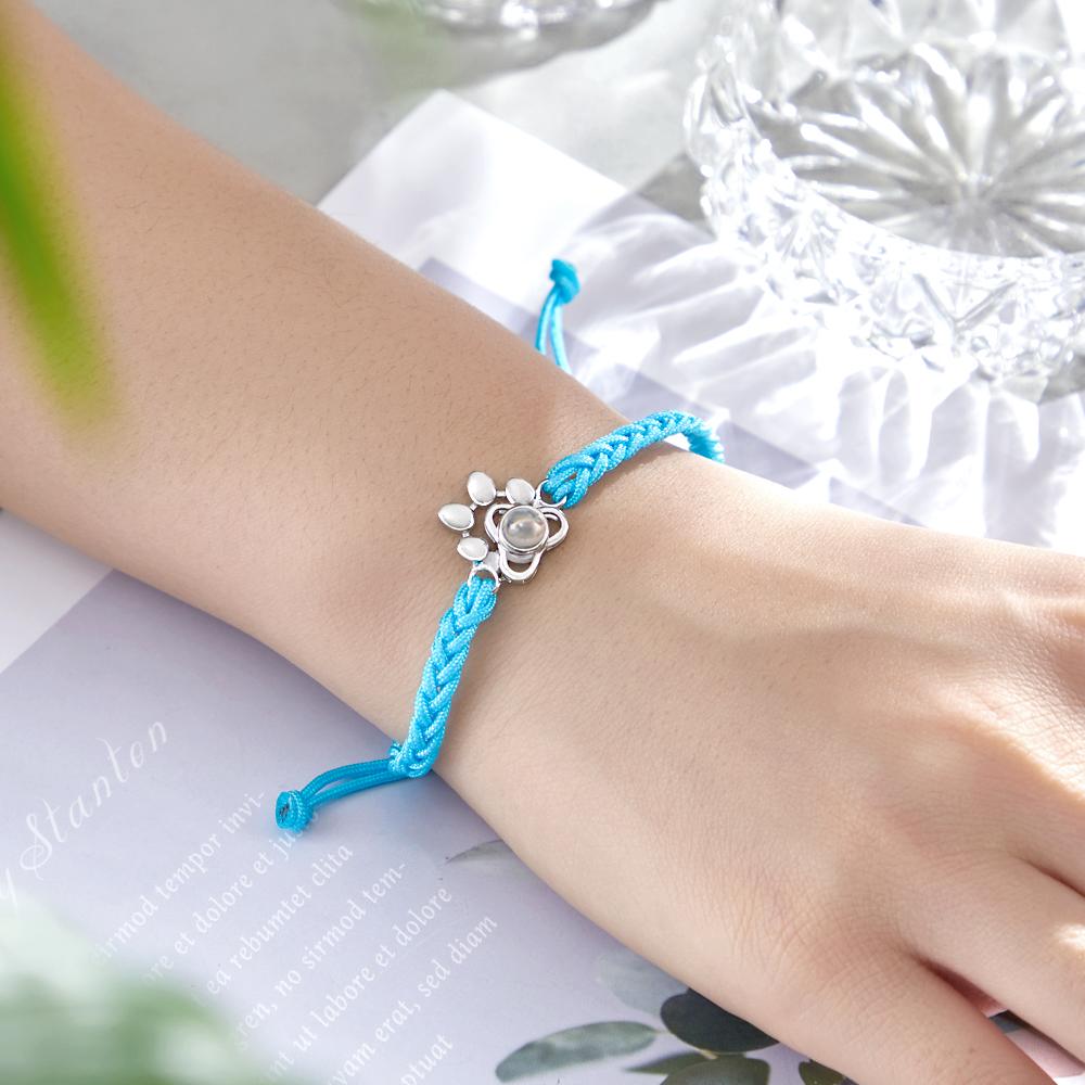 Personalized Dog Paw Photo Projection Bracelet – Custom Pet Photo Braided Rope Gift
