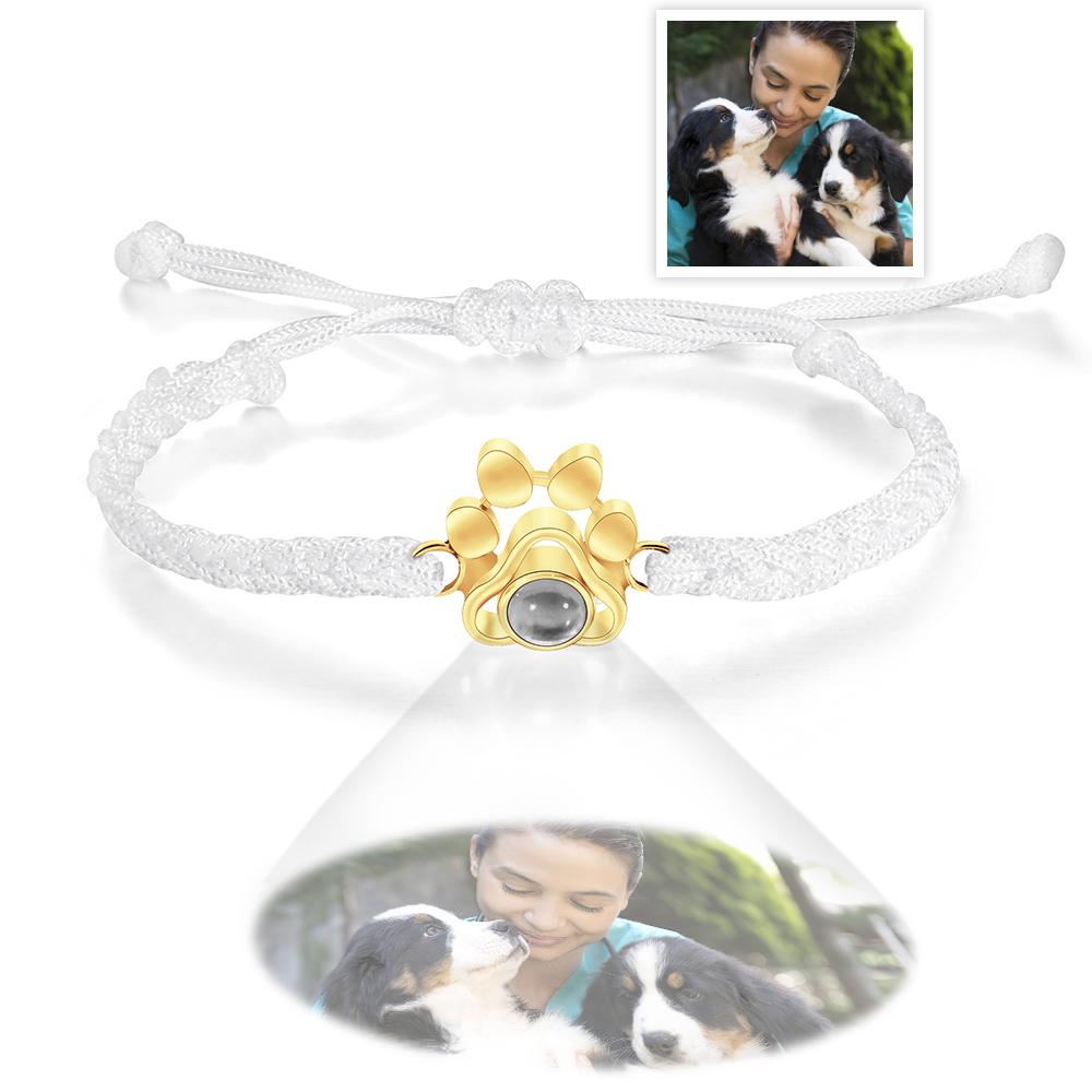 Personalized Dog Paw Photo Projection Bracelet – Custom Pet Photo Braided Rope Gift