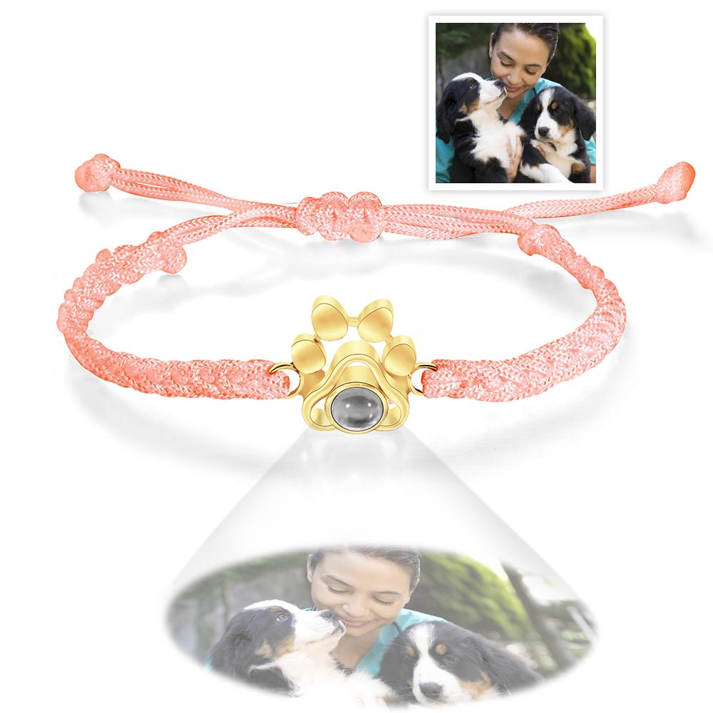 Personalized Dog Paw Photo Projection Bracelet – Custom Pet Photo Braided Rope Gift