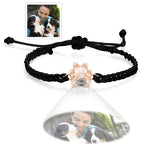 Personalized Dog Paw Photo Projection Bracelet – Custom Pet Photo Braided Rope Gift