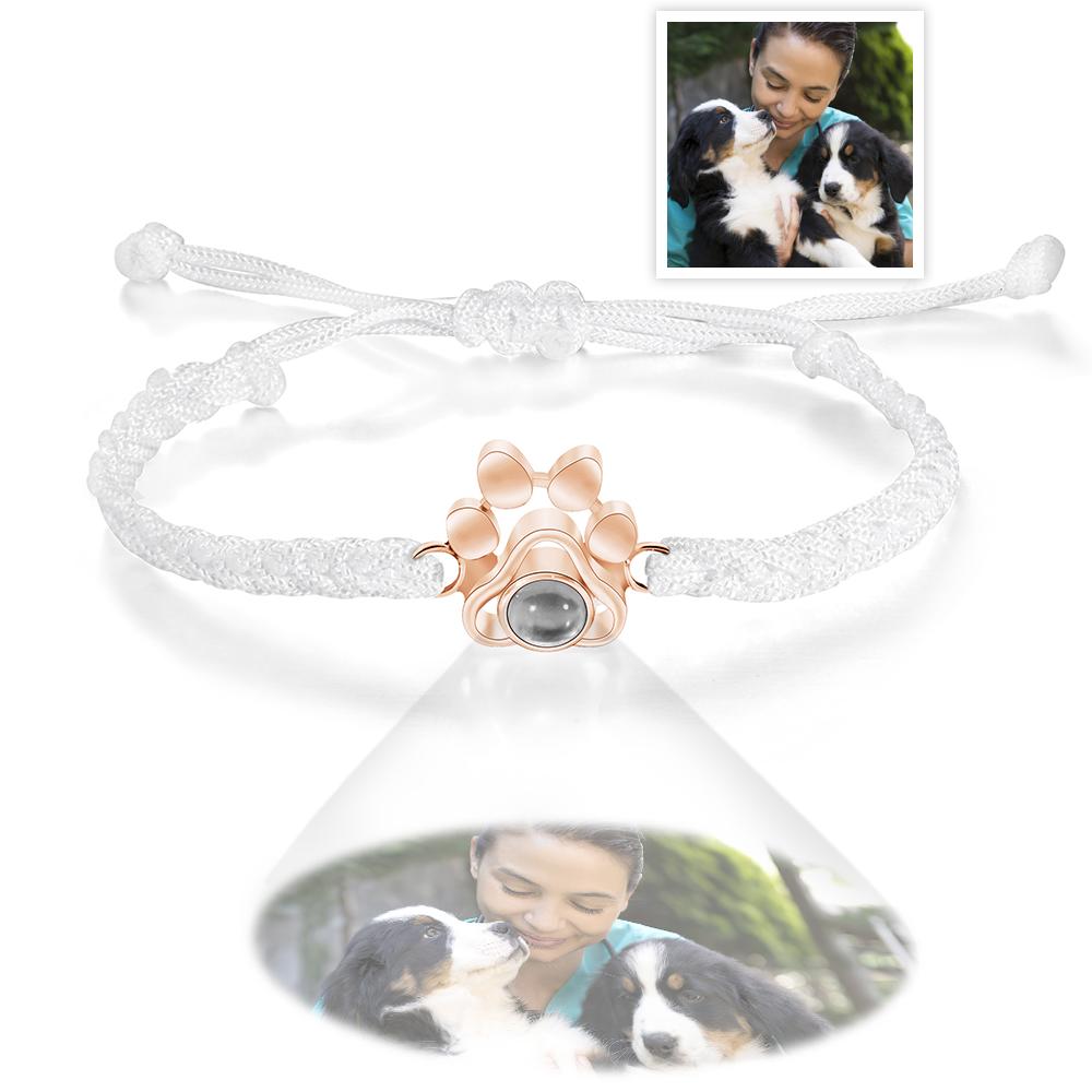 Personalized Dog Paw Photo Projection Bracelet – Custom Pet Photo Braided Rope Gift