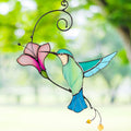 Stained Glass Blue Bird Suncatcher with Flower – Window Wall Hanging Gift for Bird Lovers