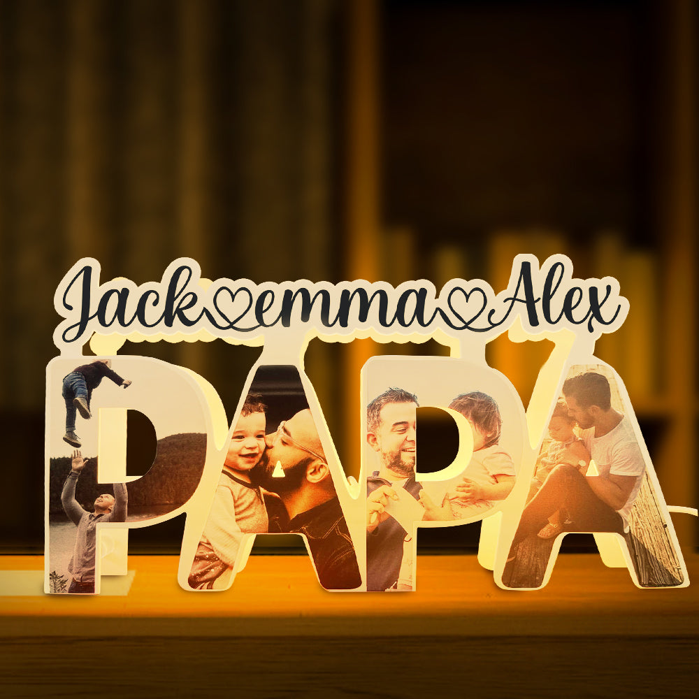 Personalized Papa Photo Name LED Night Light – Custom Acrylic Family Lamp, Father's Day Gift