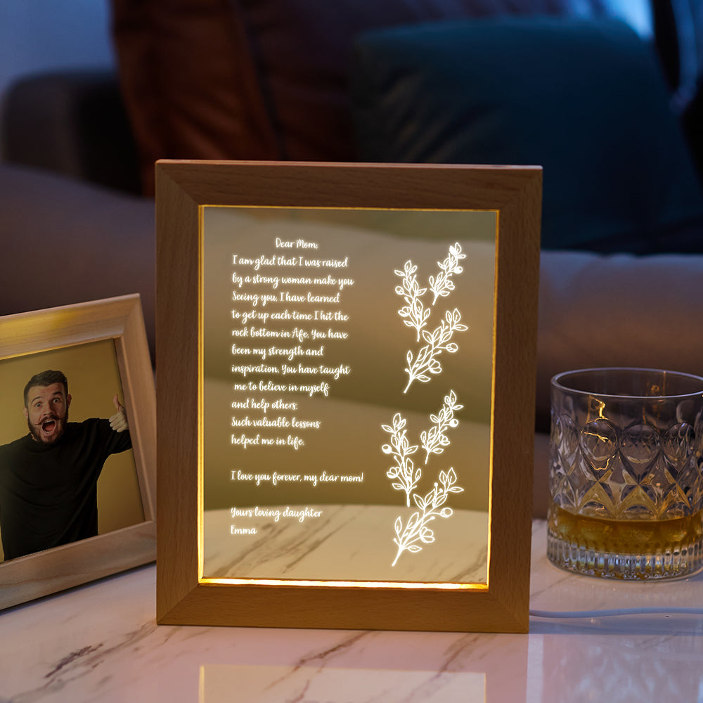 Personalized Handwritten Letter Night Light – Custom Wooden Frame LED Lamp, Mother's Day Gift
