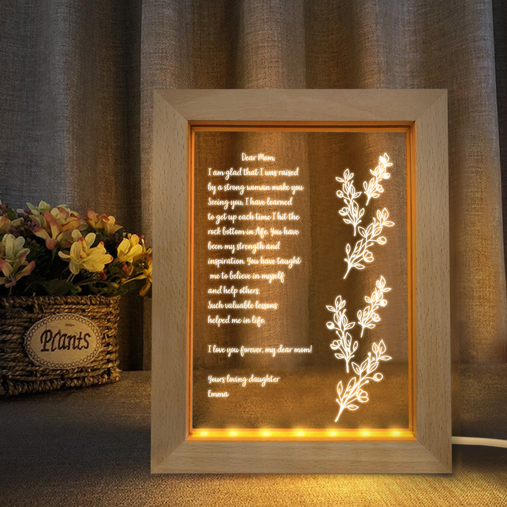 Personalized Handwritten Letter Night Light – Custom Wooden Frame LED Lamp, Mother's Day Gift