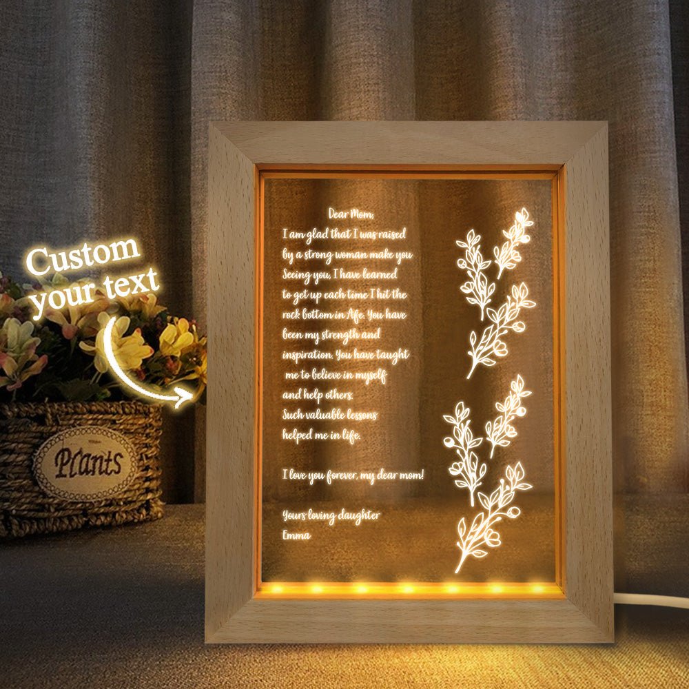 Personalized Handwritten Letter Night Light – Custom Wooden Frame LED Lamp, Mother's Day Gift