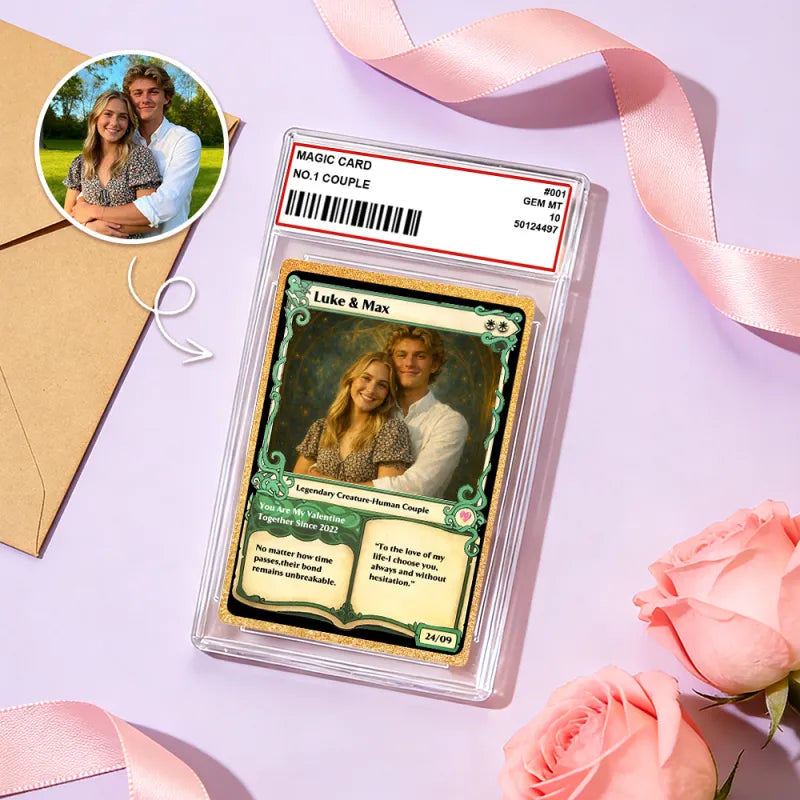 Personalized Photo & Text Couple Game Card with Card Sleeve and Heart Sequins – Valentine’s Day Gift