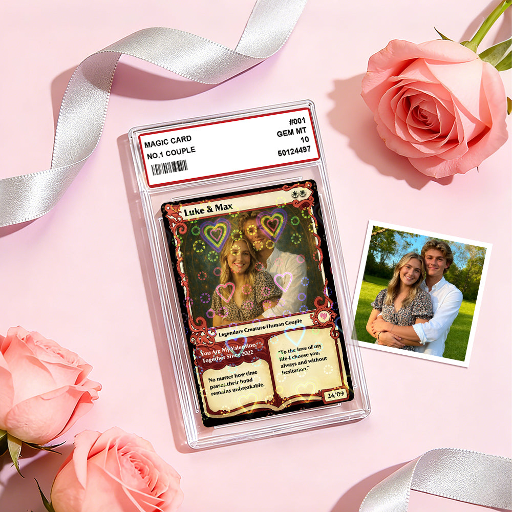Personalized Photo & Text Couple Game Card with Card Sleeve and Heart Sequins – Valentine’s Day Gift