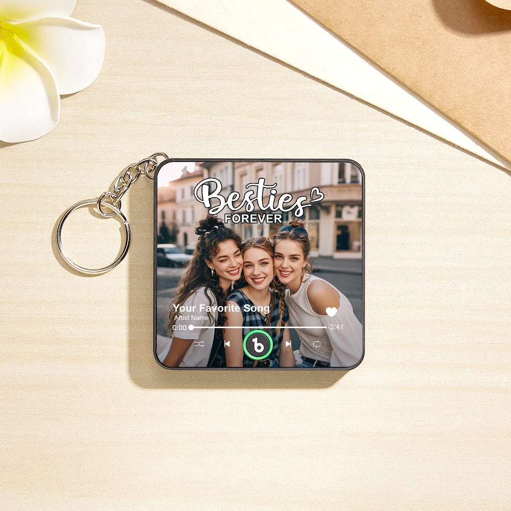 Personalized Photo Music Keychain Box – Custom Song Bag Charm Plays Music Gift for Friends