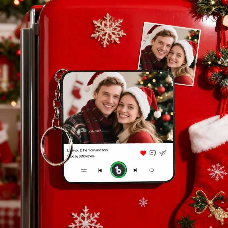 Personalized Photo & Text Music Keychain Box – Custom Song Bag Charm Plays Music Gift for Her