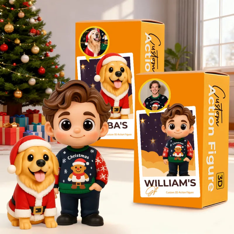 Personalized 3D Mini Figure Christmas Desk Figurine from Photo – Custom Holiday Gift