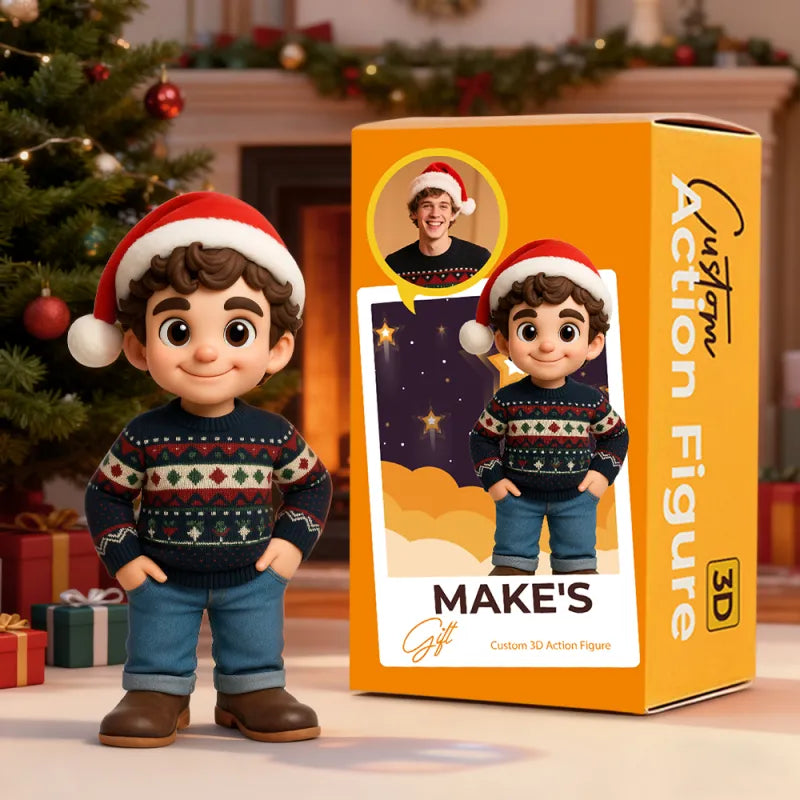 Personalized 3D Mini Figure Christmas Desk Figurine from Photo – Custom Holiday Gift