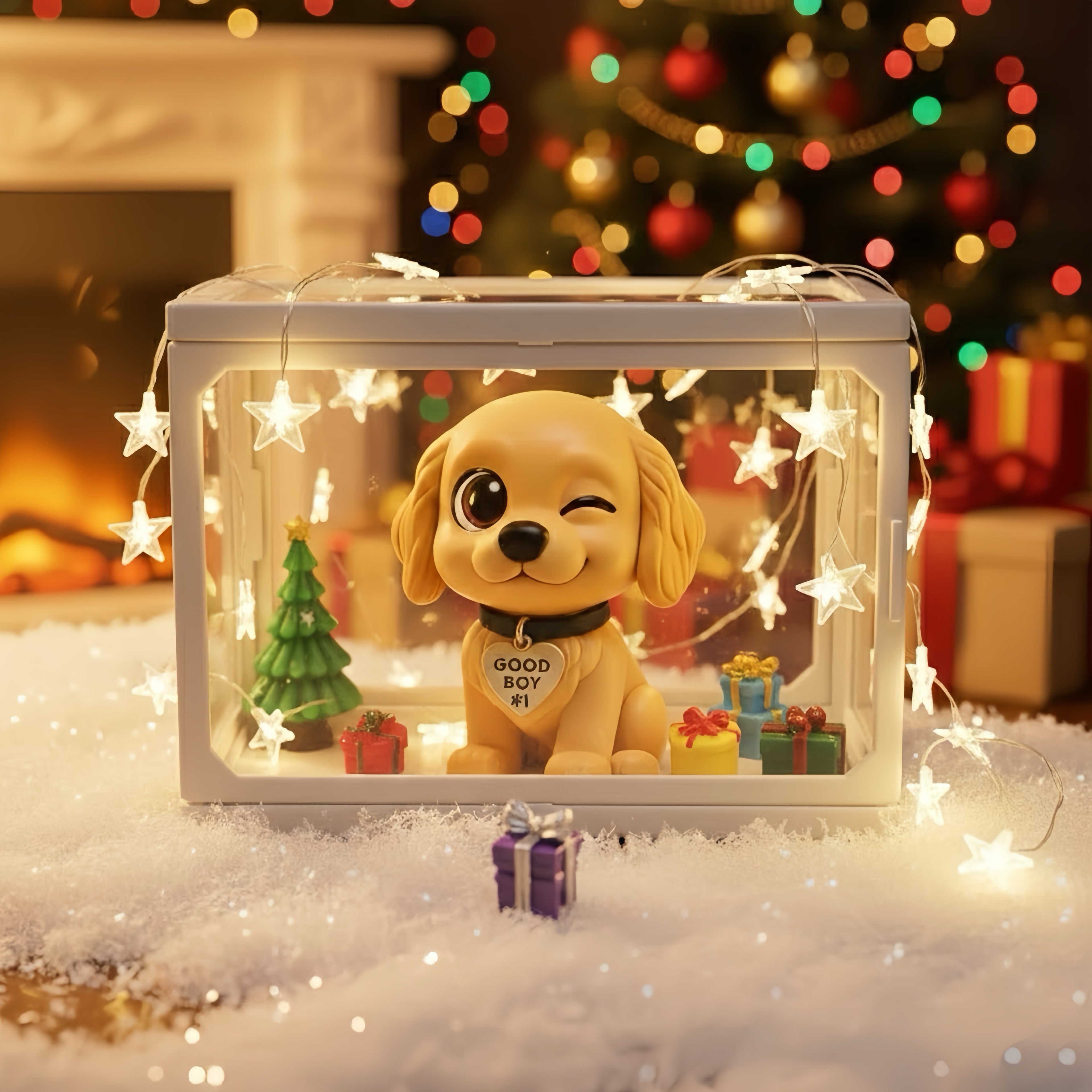 Personalized 3D Pet Figurine Glass Dollhouse – Custom Photo Scene Display Case Christmas Gift