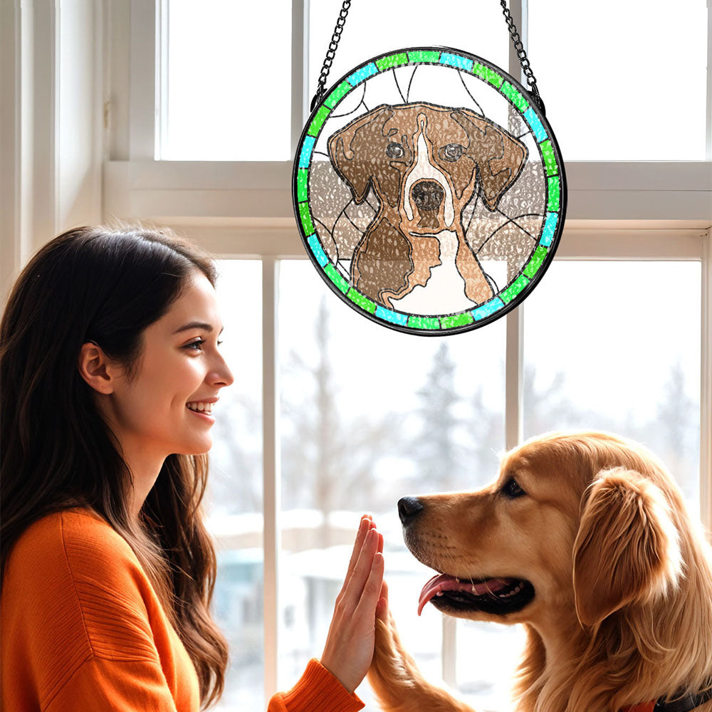 Personalized Pet Portrait Stained Glass Suncatcher – Custom Memorial Gift for Pet Lovers