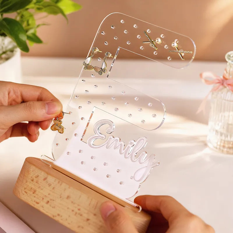 Personalized Name Earring Holder Night Light Birthday Gift for Her Custom Earring Display Acrylic Jewelry Organizer Gift for Mom