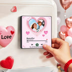 Personalized Photo Music Fridge Magnet Framed with Pink Hearts – Custom Song Valentine Gift