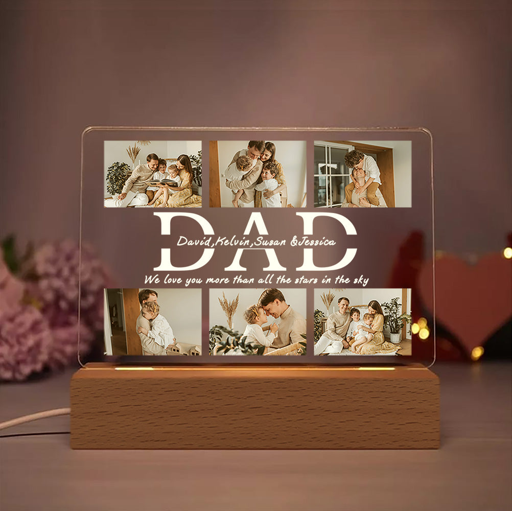 Personalized Dad LED Night Light – Custom 6 Photos & Text Acrylic Lamp, Father's Day Gift