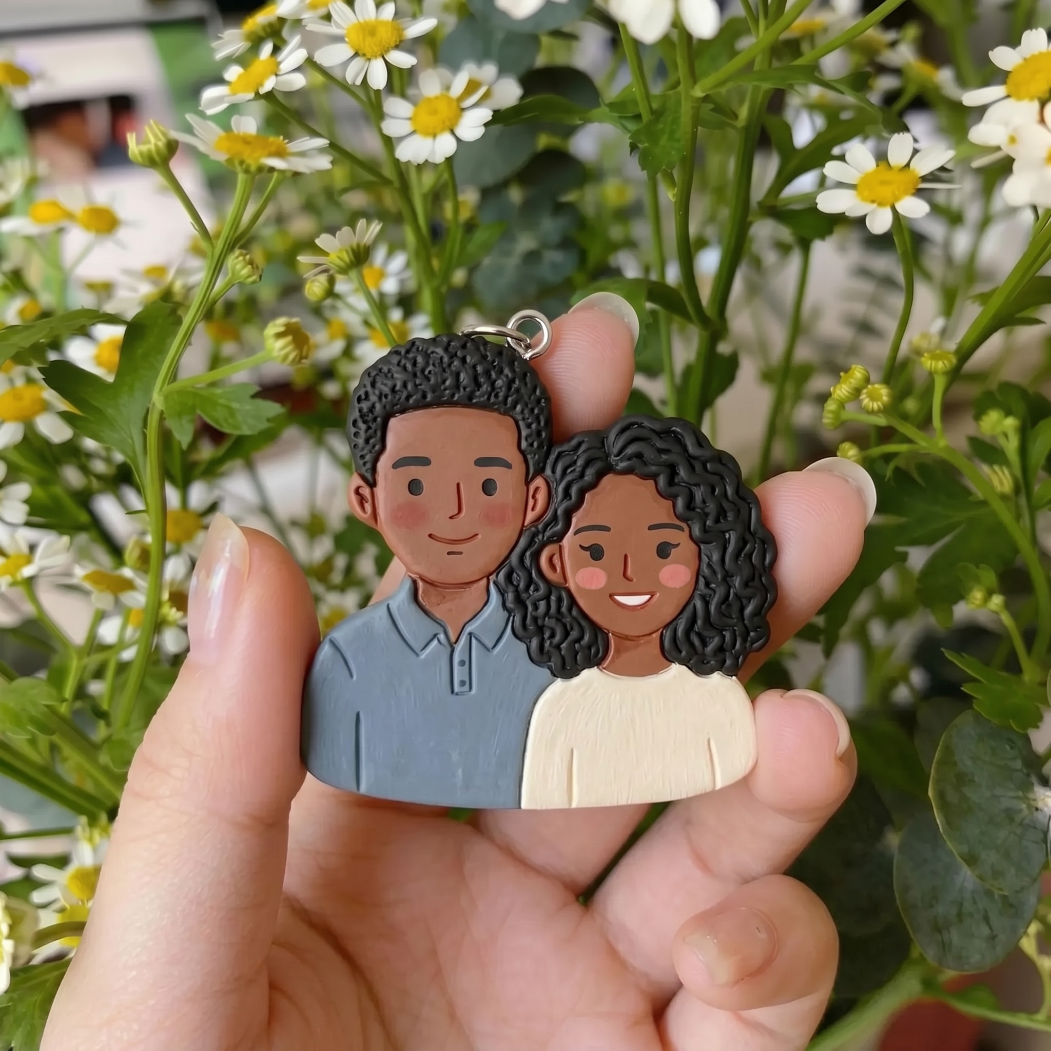 Custom Couple Clay Portrait Keychain – Personalized Valentine's Day Gift