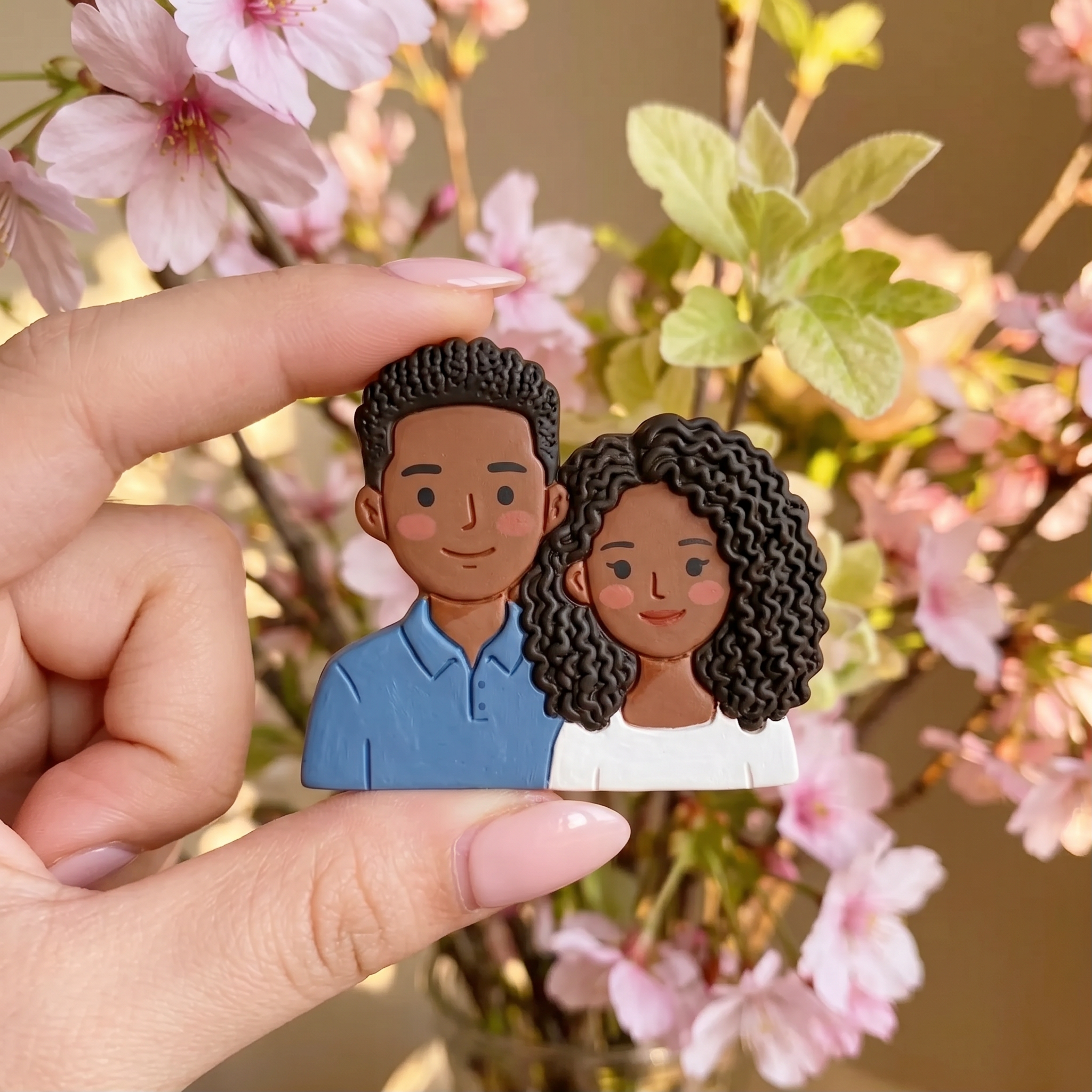 Custom Couple Clay Portrait Fridge Magnet – Personalized Valentine's Day Gift