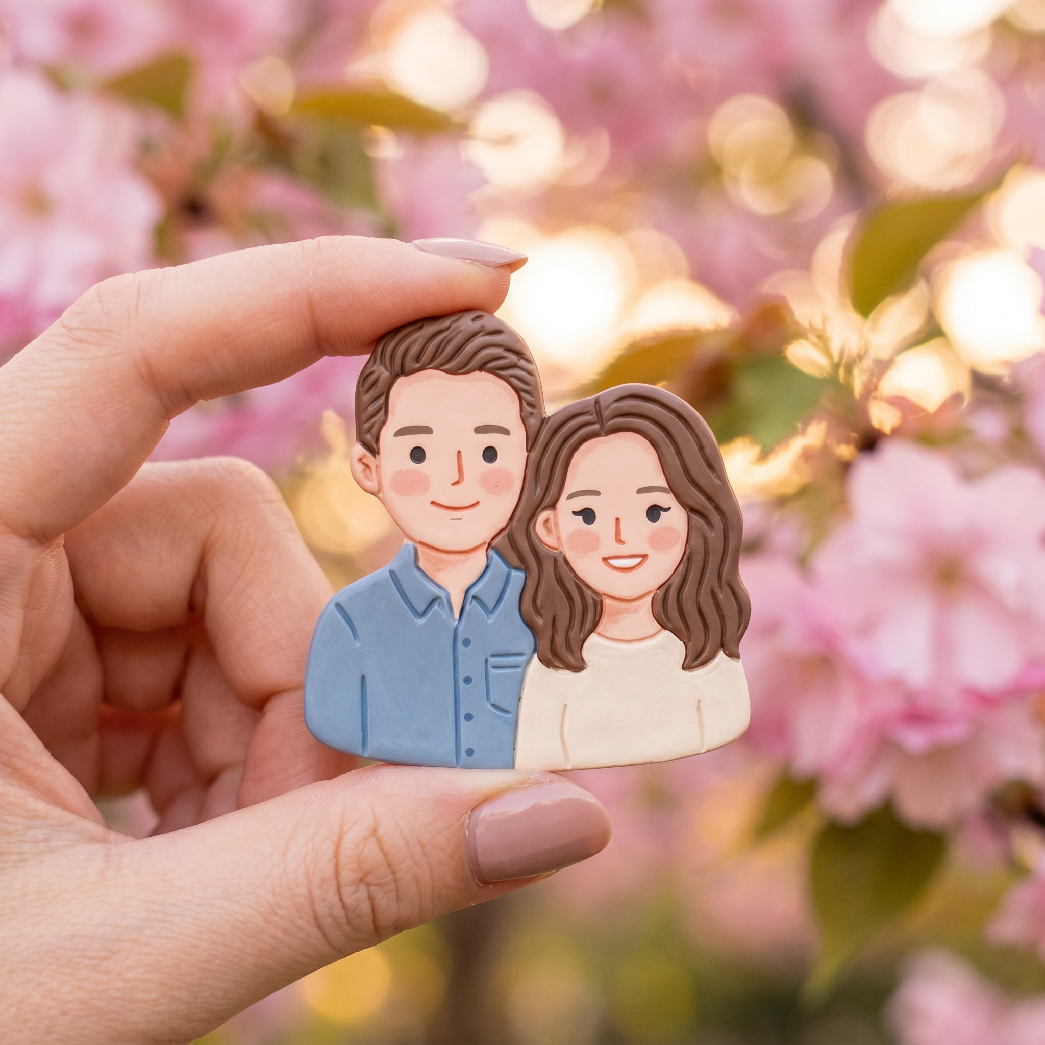 Custom Couple Clay Portrait Fridge Magnet – Personalized Wedding Gift