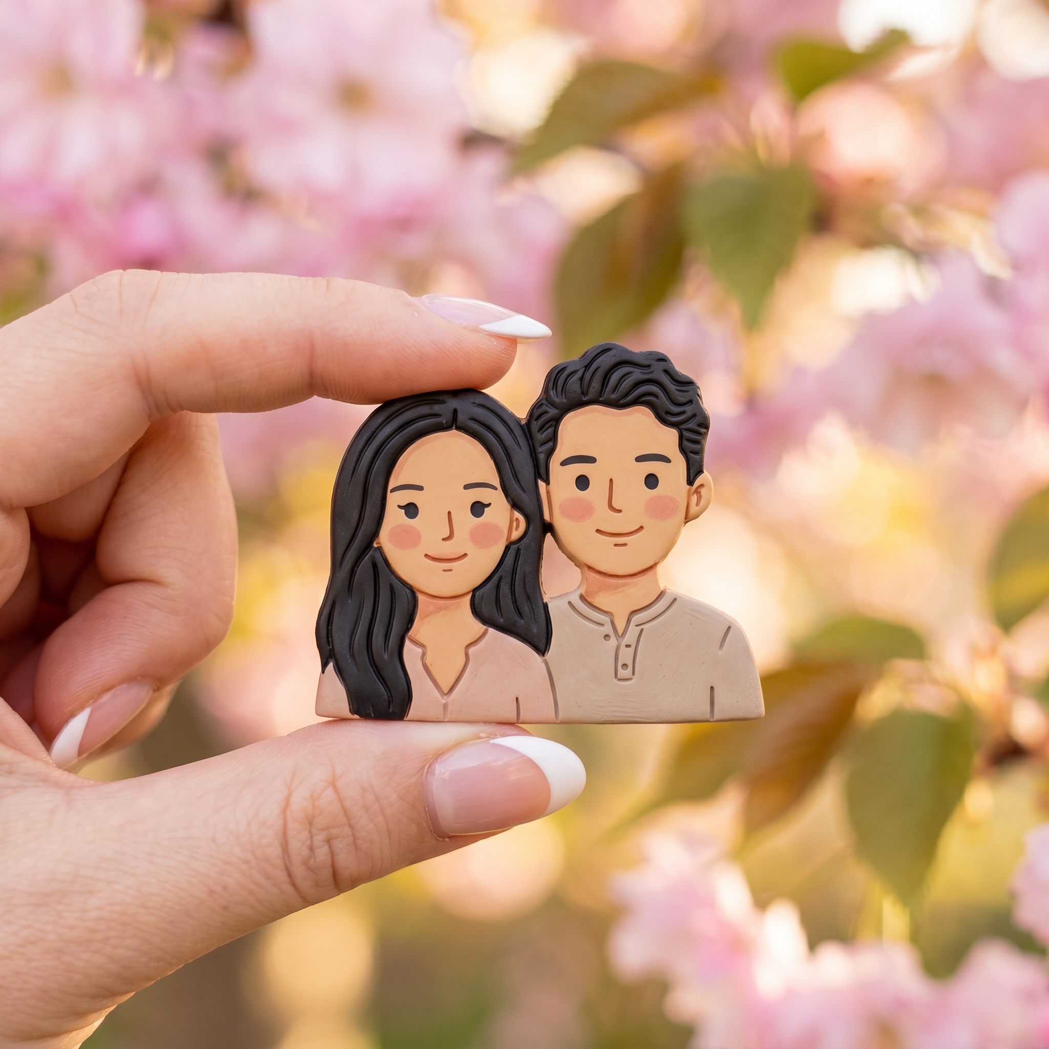 Custom Couple Clay Portrait Fridge Magnet – Personalized Anniversary Gift