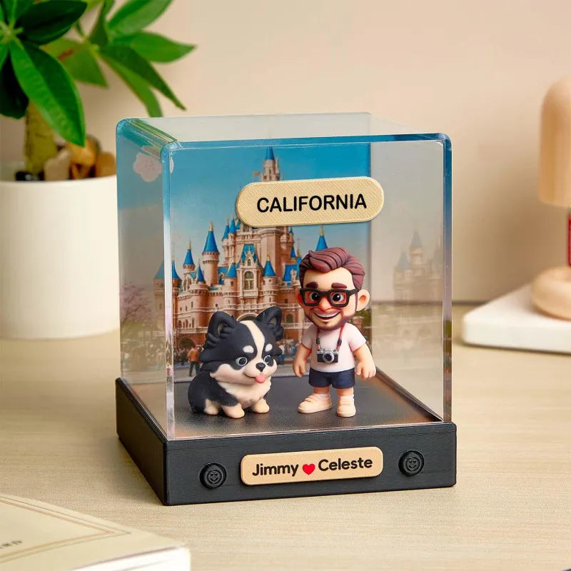 Personalized 3D Mini Figure with Acrylic Box from Photo – Custom Background Toy Figurine Gift