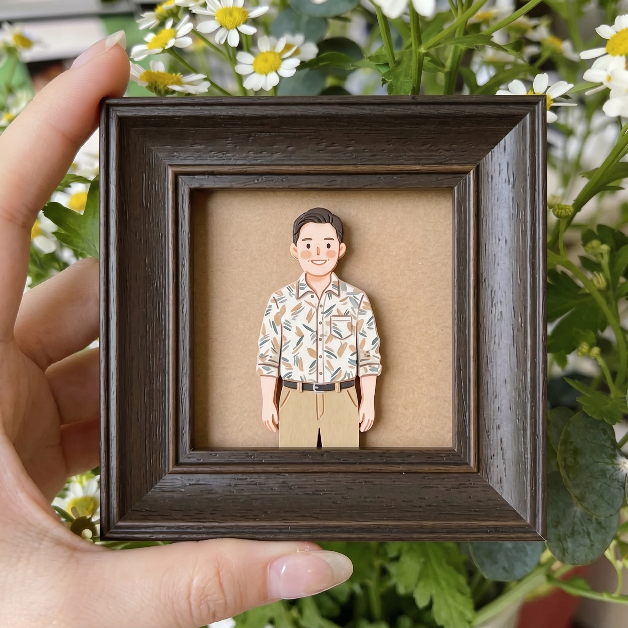 Custom Dad Clay Portrait Framed Print – Personalized Father Wall Art