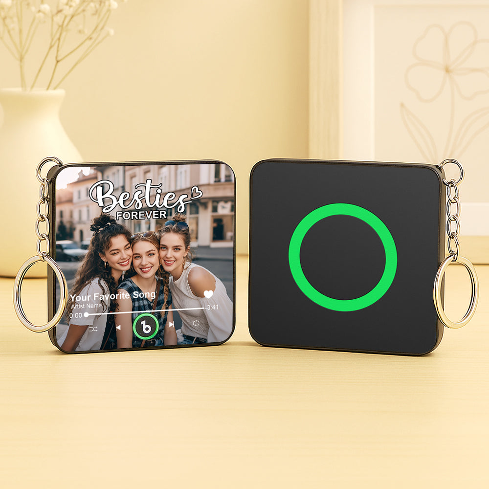 Personalized Photo Music Keychain Box – Custom Song Bag Charm Plays Music Gift for Friends