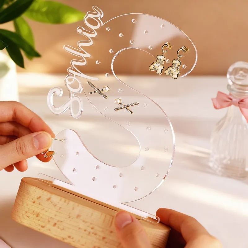 Personalized Name Earring Holder Night Light Birthday Gift for Her Custom Earring Display Acrylic Jewelry Organizer Gift for Mom