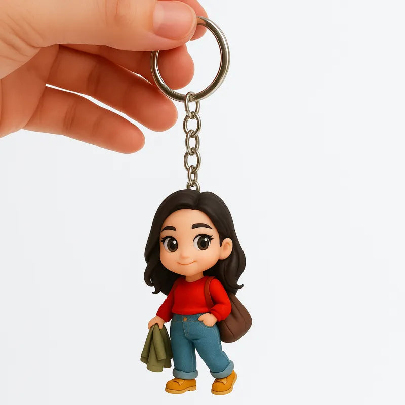 Personalized 3D Mini Figure Keychain from Photo – Custom Cartoon Character Keychain Gift