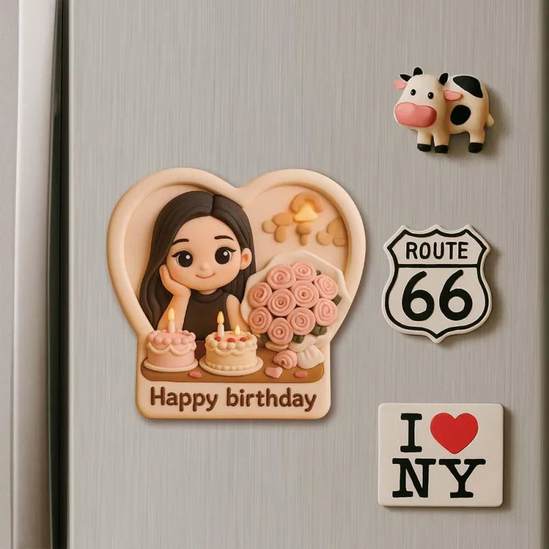 Personalized 3D Mini Figurine Fridge Magnet from Photo – Custom Cartoon Character Magnet
