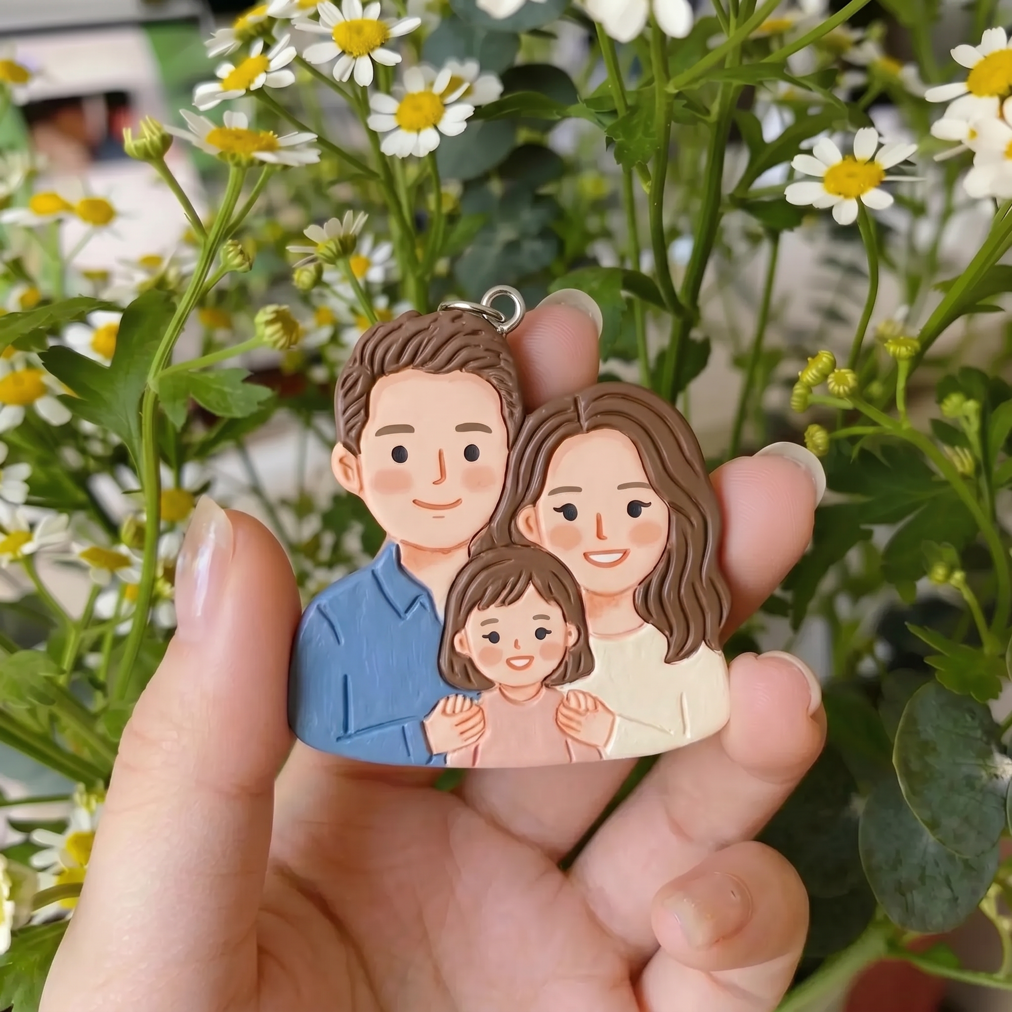 Custom Family Clay Portrait Keychain – Personalized Family Gift