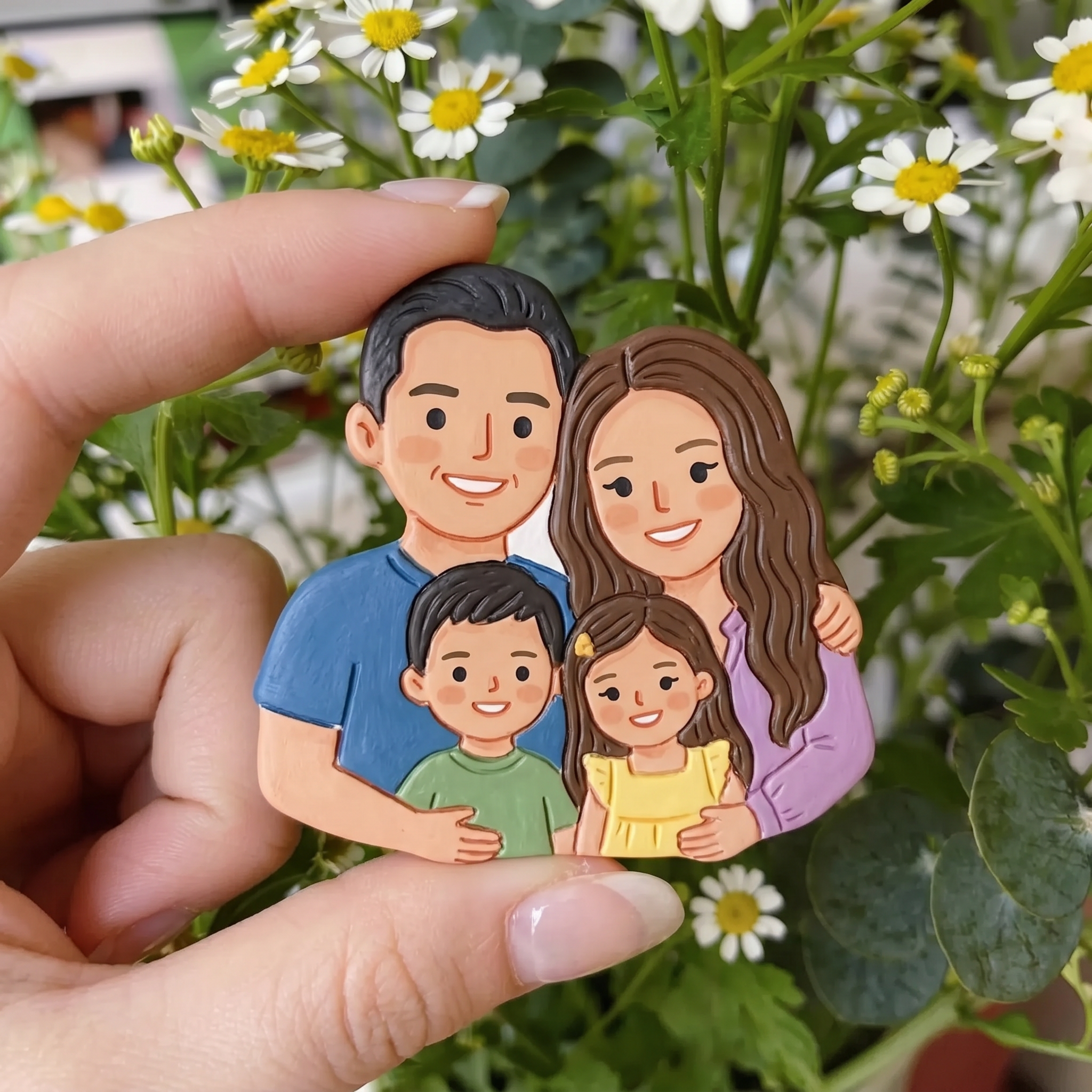 Custom Family Clay Portrait Fridge Magnet – Personalized Family Gift