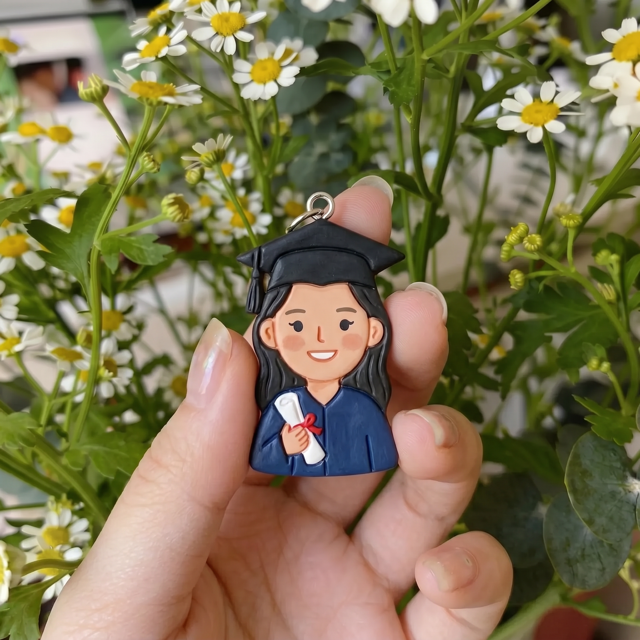 Custom Graduation Clay Portrait Keychain – Personalized Grad Gift