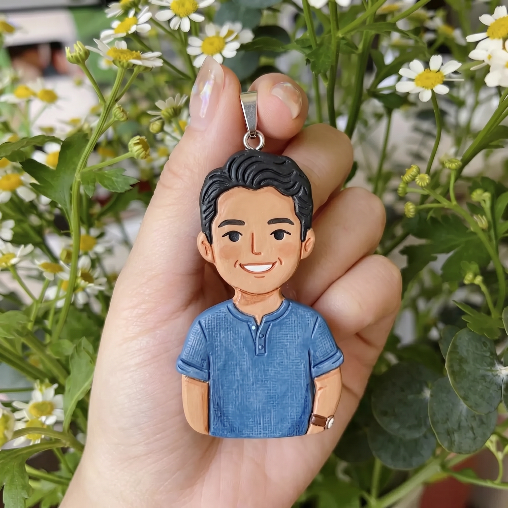 Custom Dad Clay Portrait Keychain – Personalized Father Gift