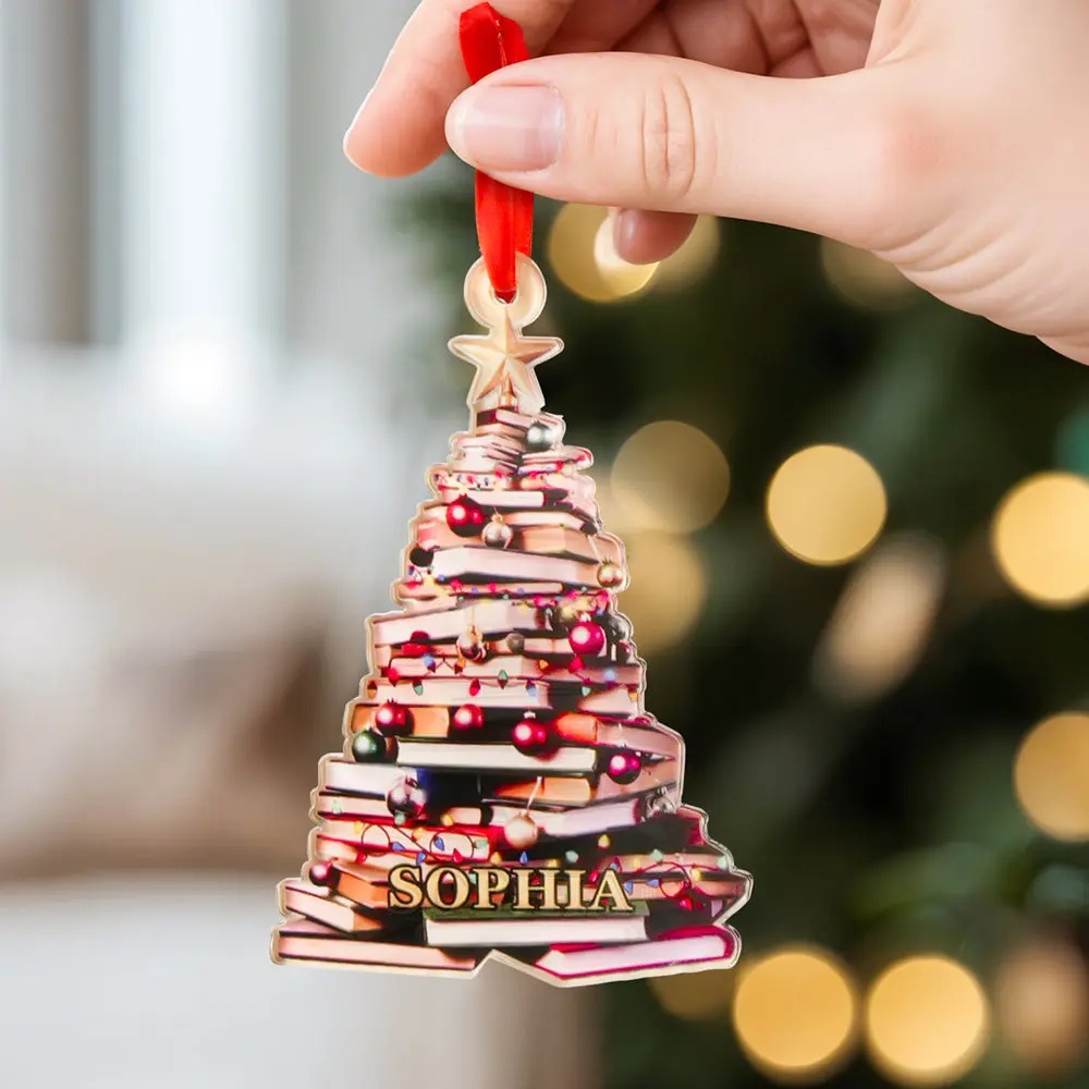 Personalized Gifts for Christmas Book Tree Name Ornament