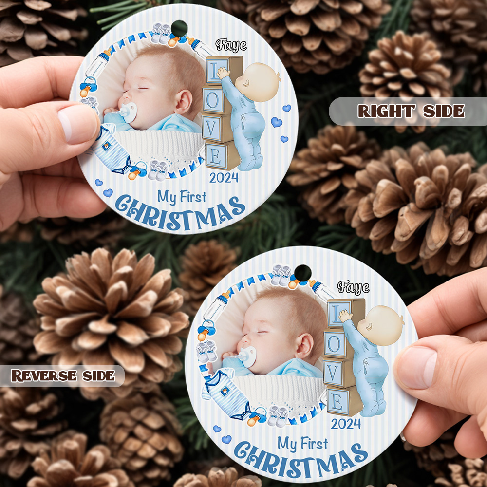 Custom Photo Gifts for Kid Baby's First Christmas Ceramic Ornament