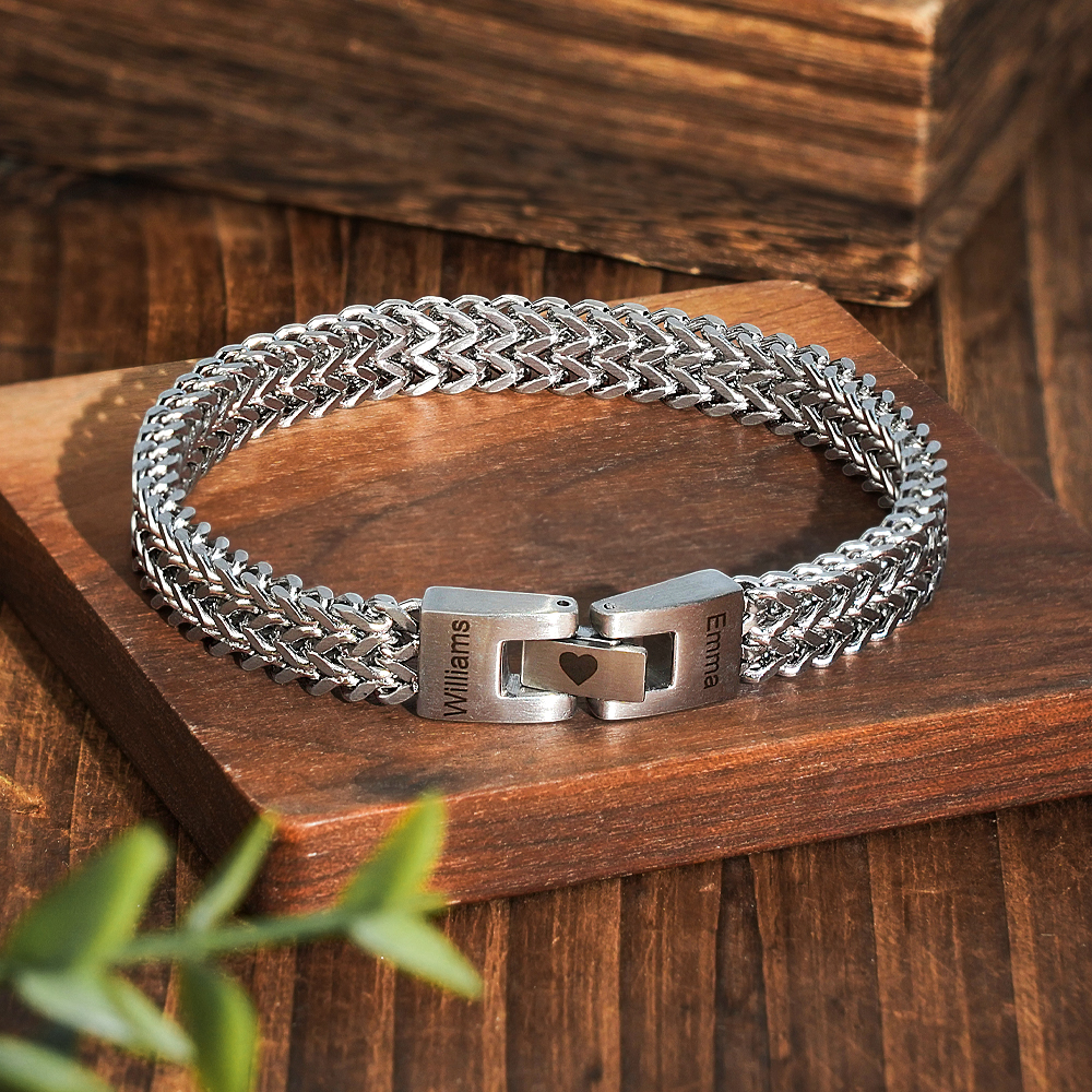 Custom Name Gifts for Him Engraved Steel Interlocking Bracelet