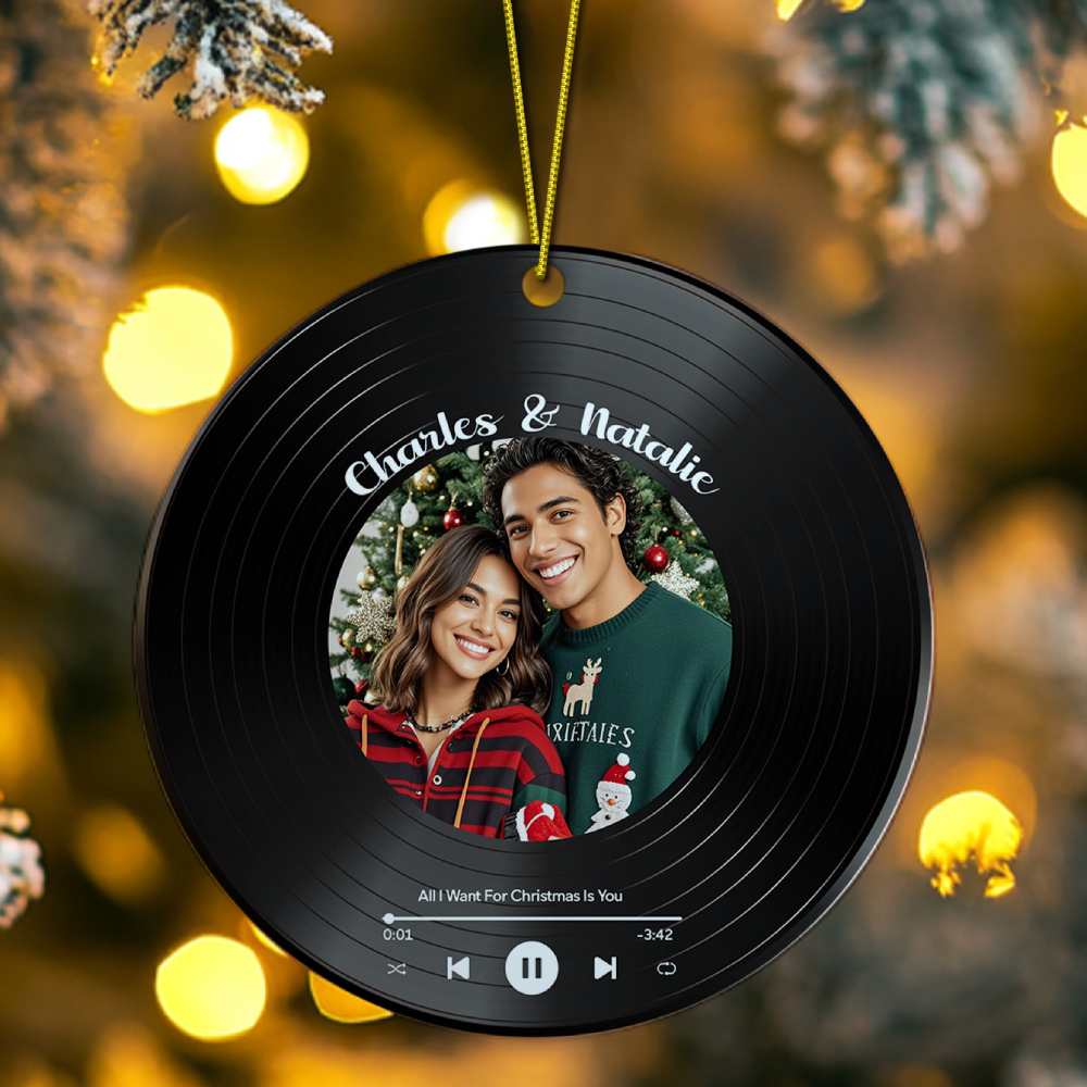 Custom Photo Gifts for Christmas Vinyl Record Style Ornament