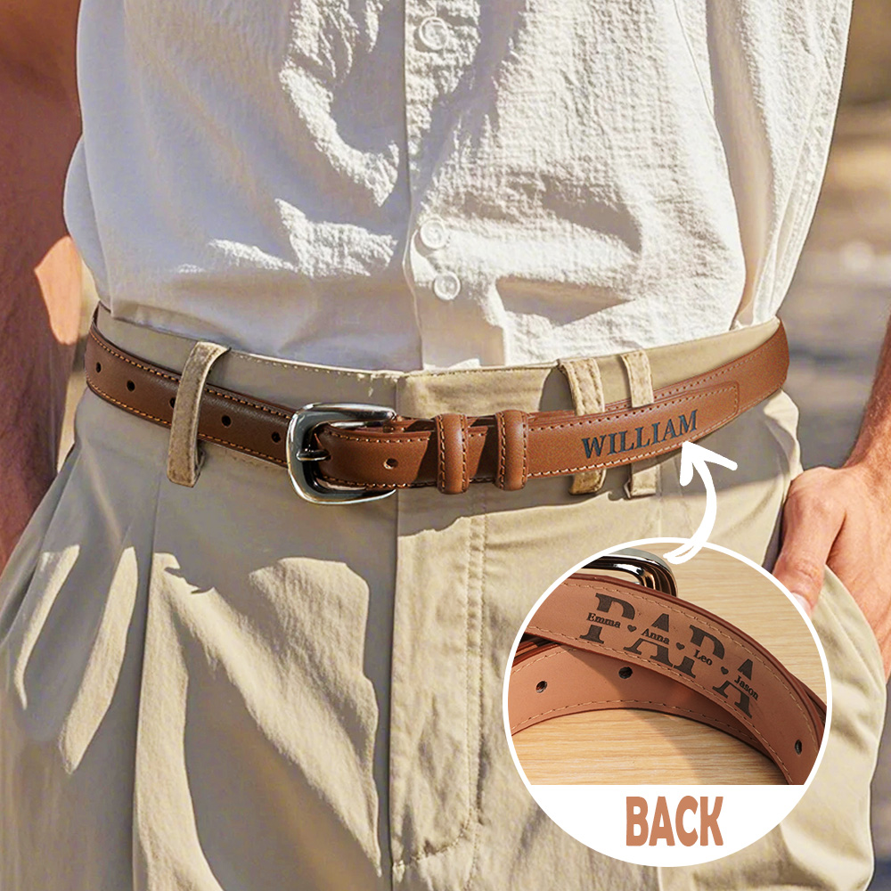 Personalized Gifts for Dad PU Leather Belt with Engraved Name