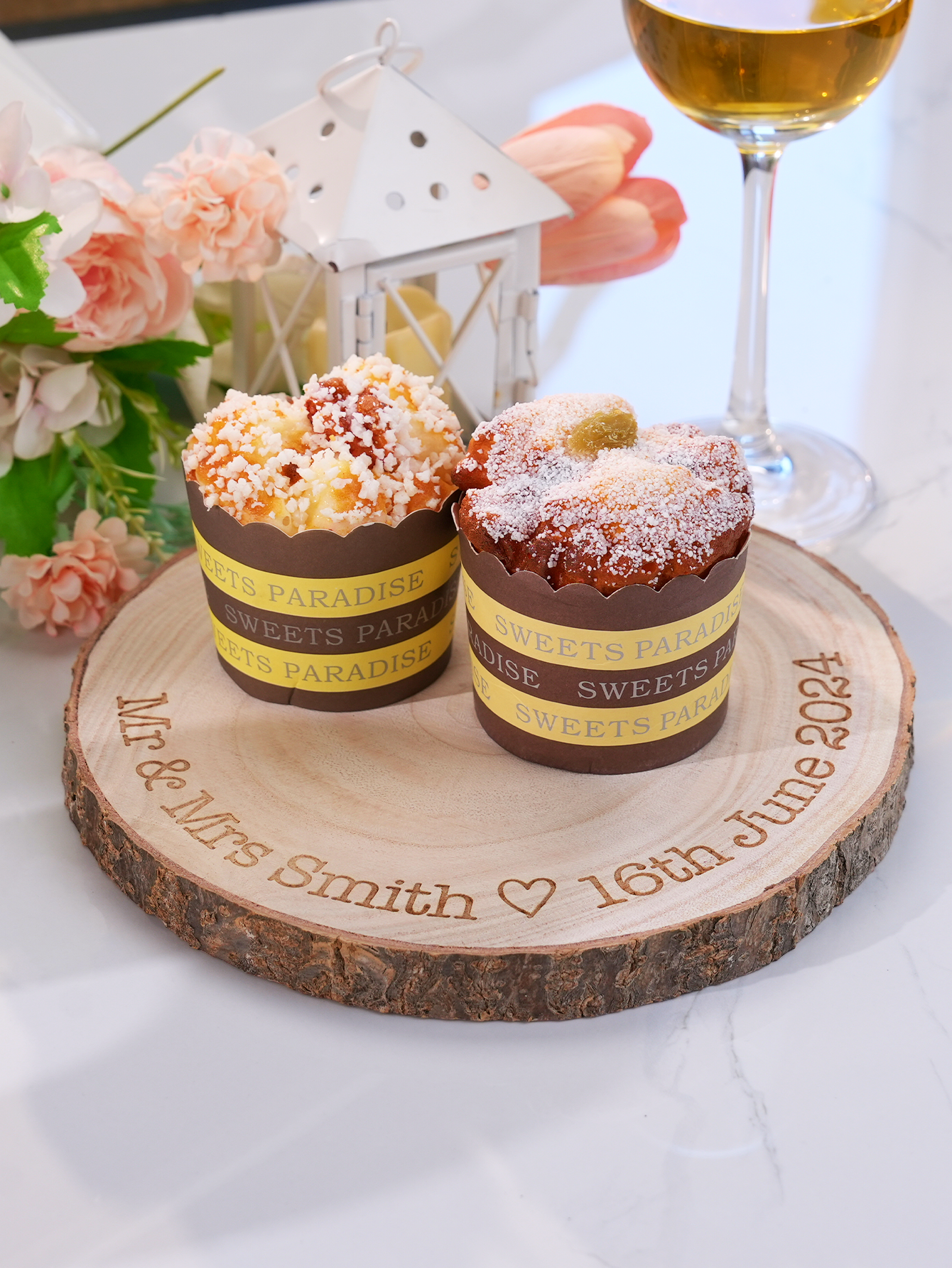 Custom Name Gifts for Couple Engraved Wood Slice Wedding Cake