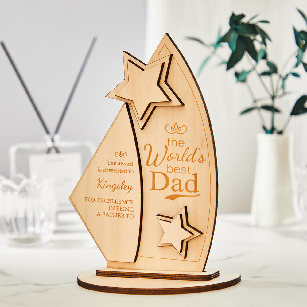 Custom Name Gifts for Dad Engraved Trophy Wooden Plaque